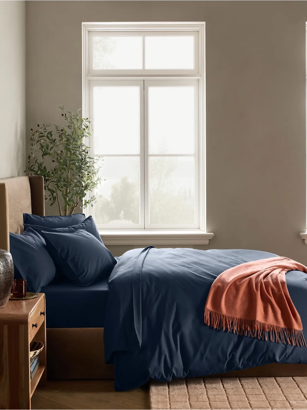 NWT Quince Organic Crisp Percale Duvet Cover - Twin Navy Blue